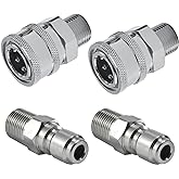 Raincovo Pressure Washer Quick Connect 3/8 Inch, Male Thread, 4 Pieces | Pressure Washer Fittings, Adapter Set