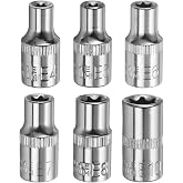 HARFINGTON 6pcs E-Torx Socket 1/4" Drive E4-E10 External Torx Deep Socket | CR-V 6 Point Spline Socket Star Female Bit Socket for Auto Repairs Home Maintenance DIY Hand-making 1" Length
