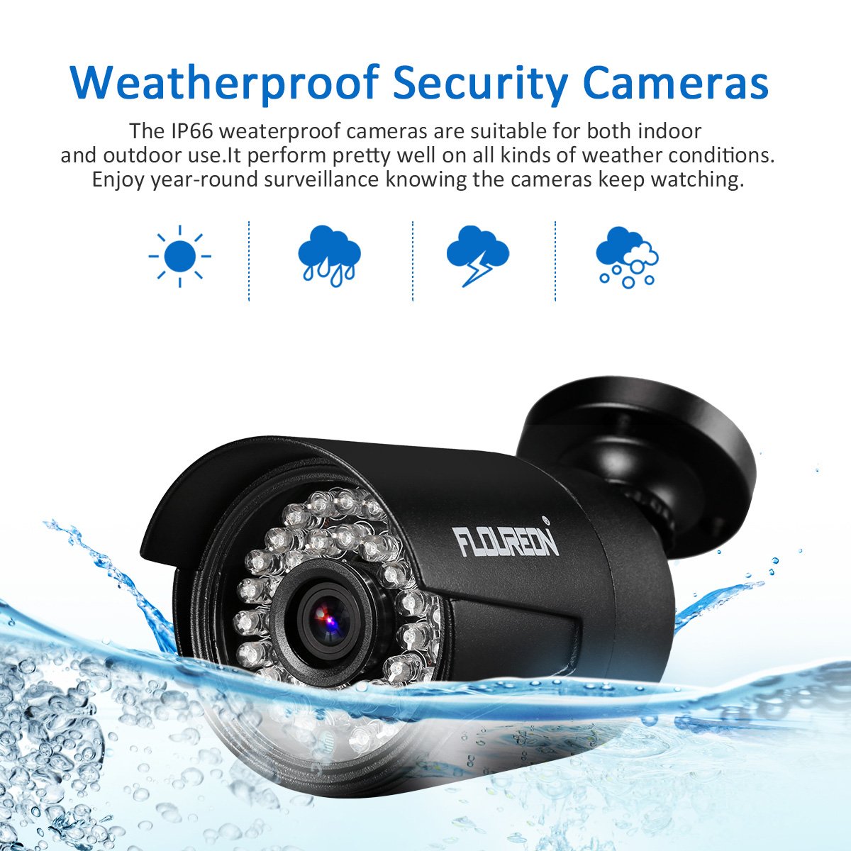 FLOUREON DVR Kit Videosorveglianza Sistemi Videocamera (8CH AHD 1080N ONVIF AHD DVR + 4X 3000TVL 1080P 2.0MP Bullet Camera Esterno + 1TB Disco Rigido)