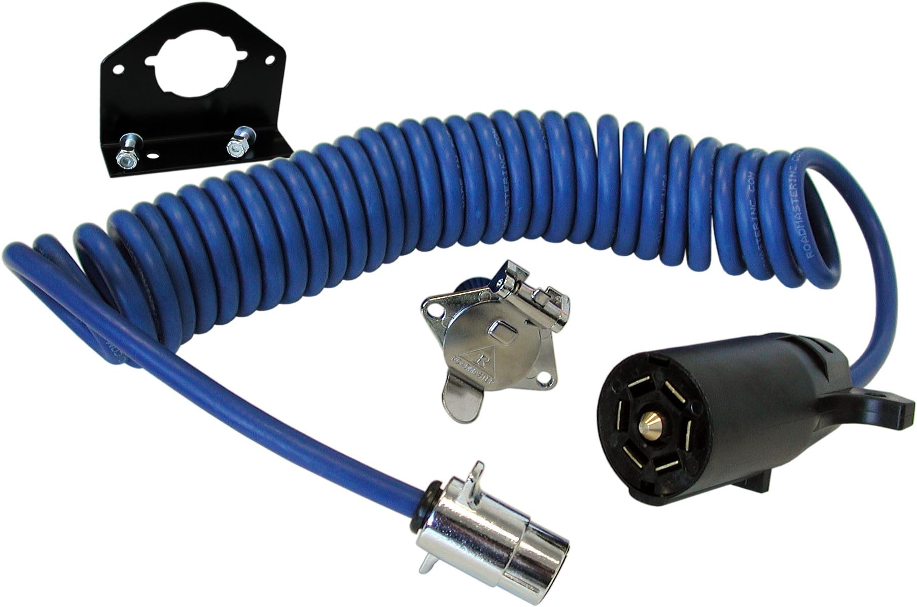 Roadmaster 164-7 Flexo-Coil 7-Wire to 4-Wire Adaptive Power Cord with Plugs, Sockets, & Socket Bracket Included | Designed for Motorhomes with 4-Way Sockets | Water, Oil, & Chemical Resistant