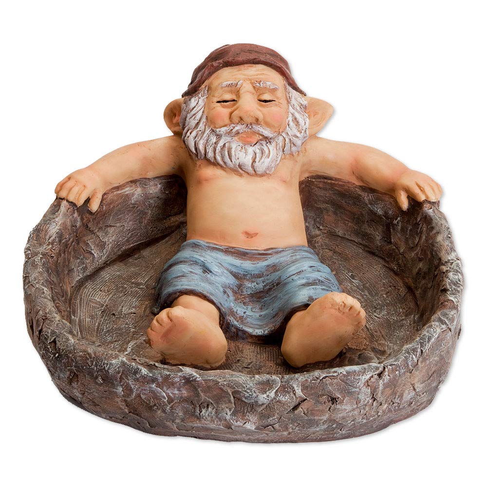 Bits and Pieces - Gnome Relaxing Pool - Elf Birdbath Garden Art Statue - Outdoor Garden Decor Sculpture