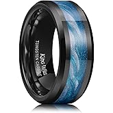 King Will Black Tungsten Wedding Ring for Men Women- 8mm Width Wedding Band Beveled Edge with Multicolor Sand Inlay in Waves/Fire Pattern Comfort Fit Size 7-13