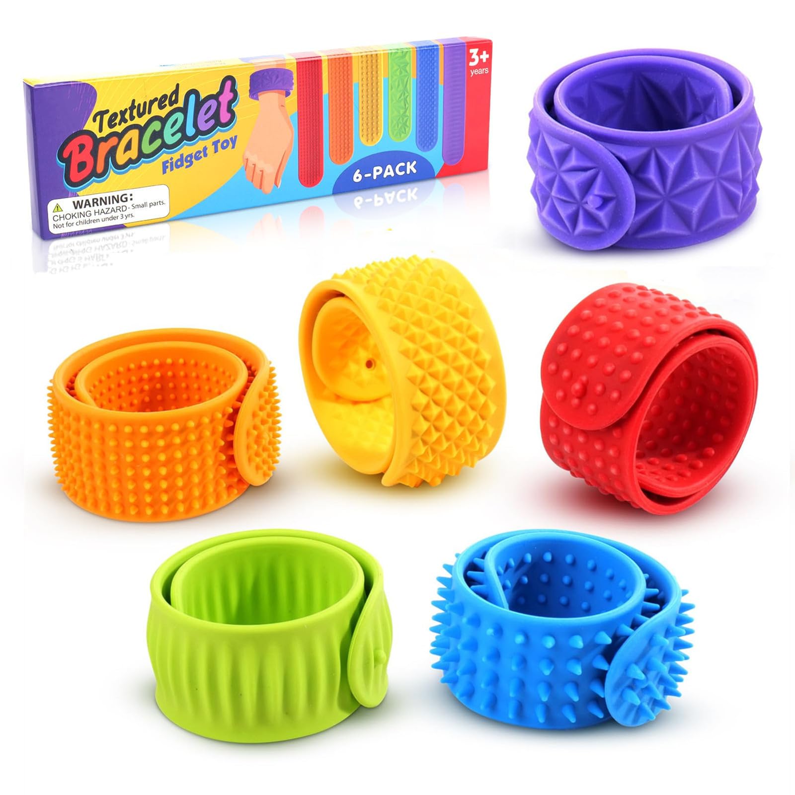 JoyJoyful Fidget Toys for Kids Adults, 6 Pack Stick Sensory Toys for Autism, Textured Squishy Toys for Special Needs Autistic, Adhd Anxiety Stress Toy (6 Pack Fidget Slap Toys)