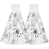 Elightvap Wildflowers Poppy Chamomile Kitchen Towels with Hook Loop Tea Bar Dish Cloth Dry Towel Set of 2 Hanging Hand Towel for Bathroom Tea Bar Laundry Room