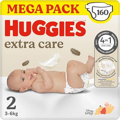 Extra Care Pañales para Recién Nacido con diseños Disney Talla 2 (3-6 kg) 160 pañales, con almohadillas suaves y 2 zonas absorbentes