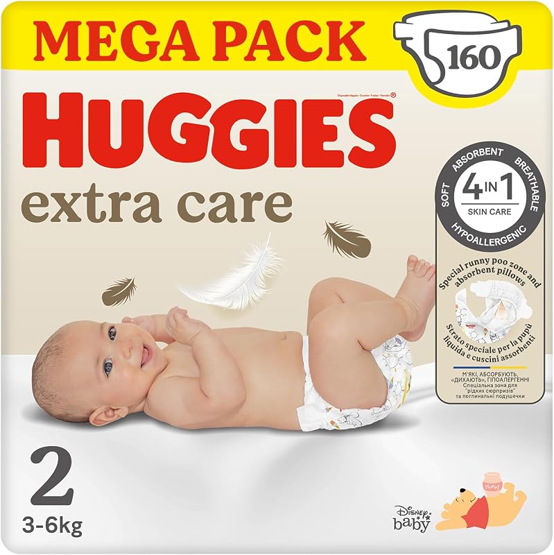 Extra Care Pañales para Recién Nacido con diseños Disney Talla 2 (3-6 kg) 160 pañales, con almohadillas suaves y 2 zonas absorbentes