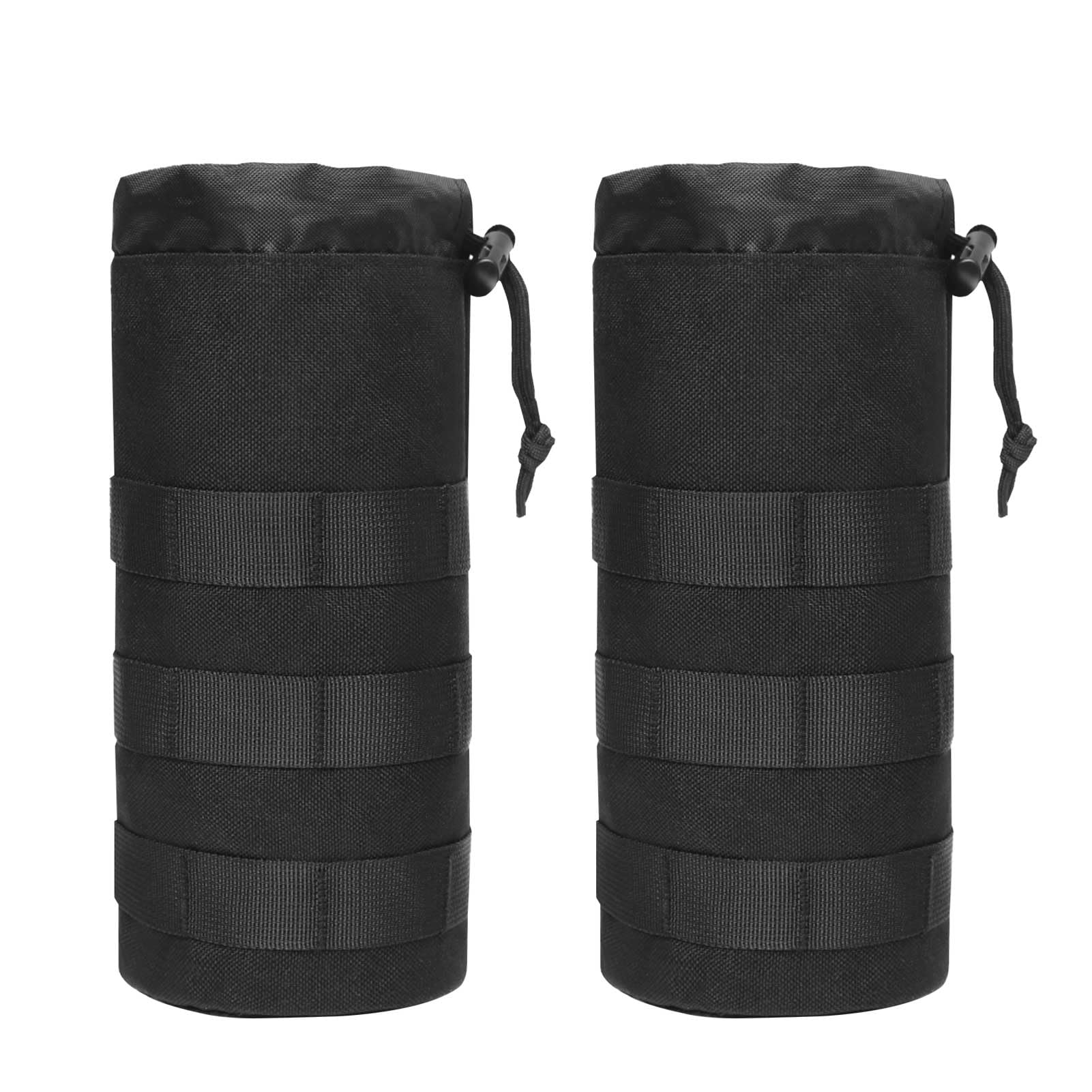 Azarxis Tactical Water Bottle Pouch, Molle Bottle Holder Holster Hydration Carrier Bag with Adjustable Drawstring Open Top for Military Vest Backpack Outdoor Cycling Hiking Camping (Black - 2 Pack)