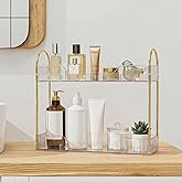 Bathroom Countertop Organizer, 2-Tier Slim Vanity Storage Rack for Bathroom Sink, Narrow Counter Organizer for Toiletries Skincare Perfume with Clear Plastic Trays