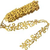 OIIKI 1.09 Yards Gold Iron on Embroidery Trim, 1.38 Wide | Polyester Made, with Golden Embroidery, Iron on/ Sew on, Flower Lace Appliques Embellishments, for Clothes, Dress, Gowns