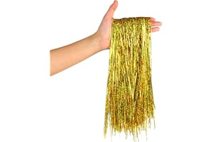 CCINEE 2000 Strands Christmas Tinsel Icicles, 19.7" Shiny Mylar Foil Icicle for Xmas Tree, Holiday, Birthday, Wedding, Party Hanging Decoration, Gold
