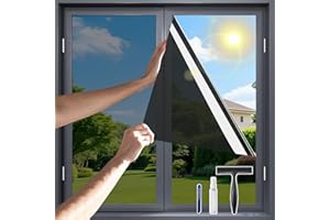 One Way Privacy Window Film，Flueen Shatterproof PET Window Tint for Heat Control & 100% UV Protection Blackout Window Treatment for Home, Office Doors with Eco-Adhesive Nocturnal Black 17.5" x6.5FT