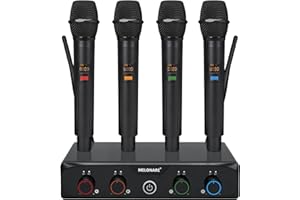 MELONARE 4-Channel Wireless Microphone System, UHF Compact Cordless Mic Set w/ 4x10 Frequencies, 200ft Range, Dynamic Handheld Microphone for Singing, Karaoke, Church, DJ, Wedding (MWM-41-4H)