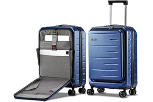 CENSIEN Carry On Luggage 22×14×9 Airline Approved, 20 Inch Lightweight ABS+PC Hard Shell Suitcases with Front Pocket, Spinner Wheels, TSA Lock (Navy Blue, 1PC)