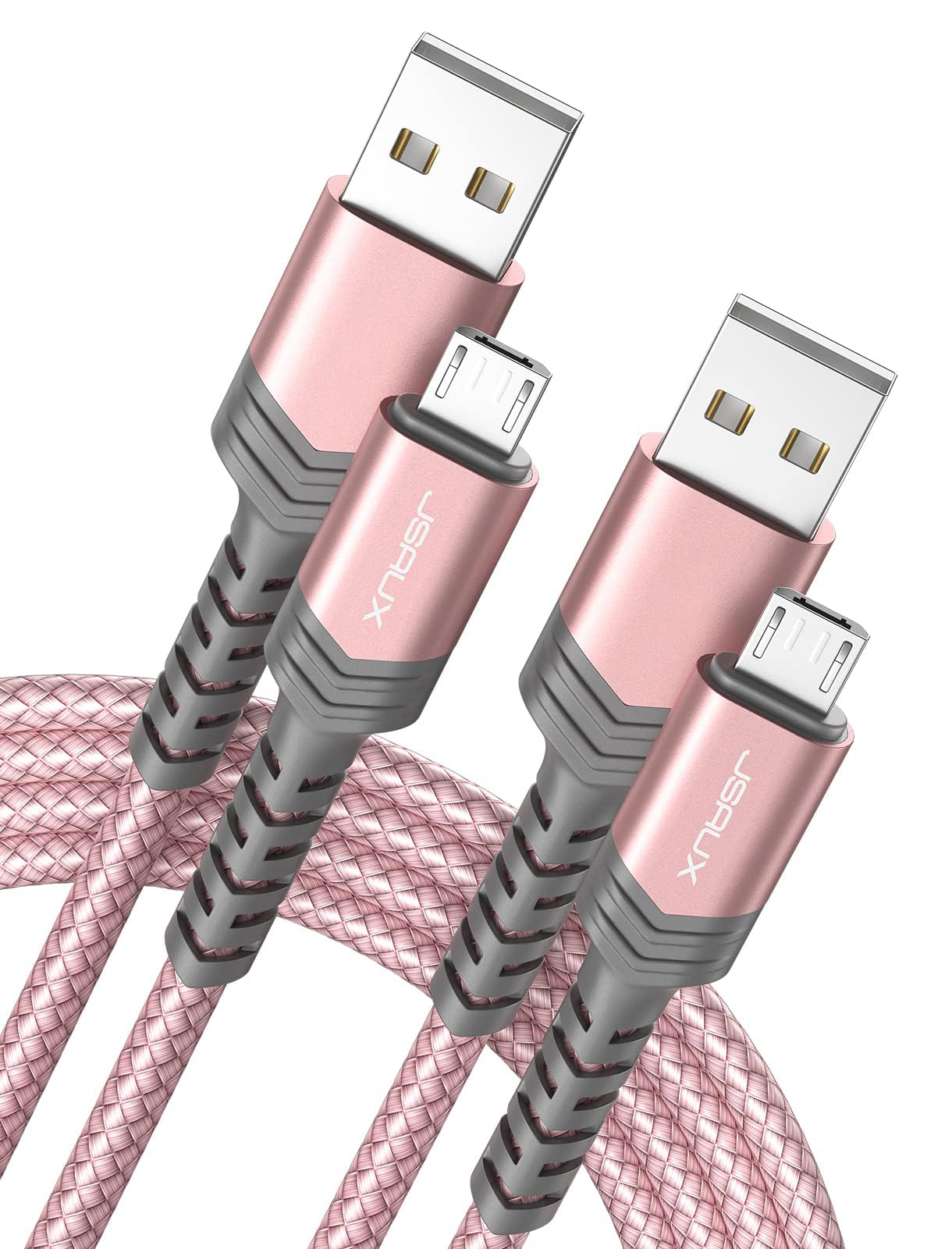 JSAUX Micro USB Cable for Android, (2-Pack 2M) Micro USB Android Charger Cable Nylon Braided Cord Compatible with Samsung Galaxy S7 S6 J7 Note 5, Kindle, PS4 and More (Pink)