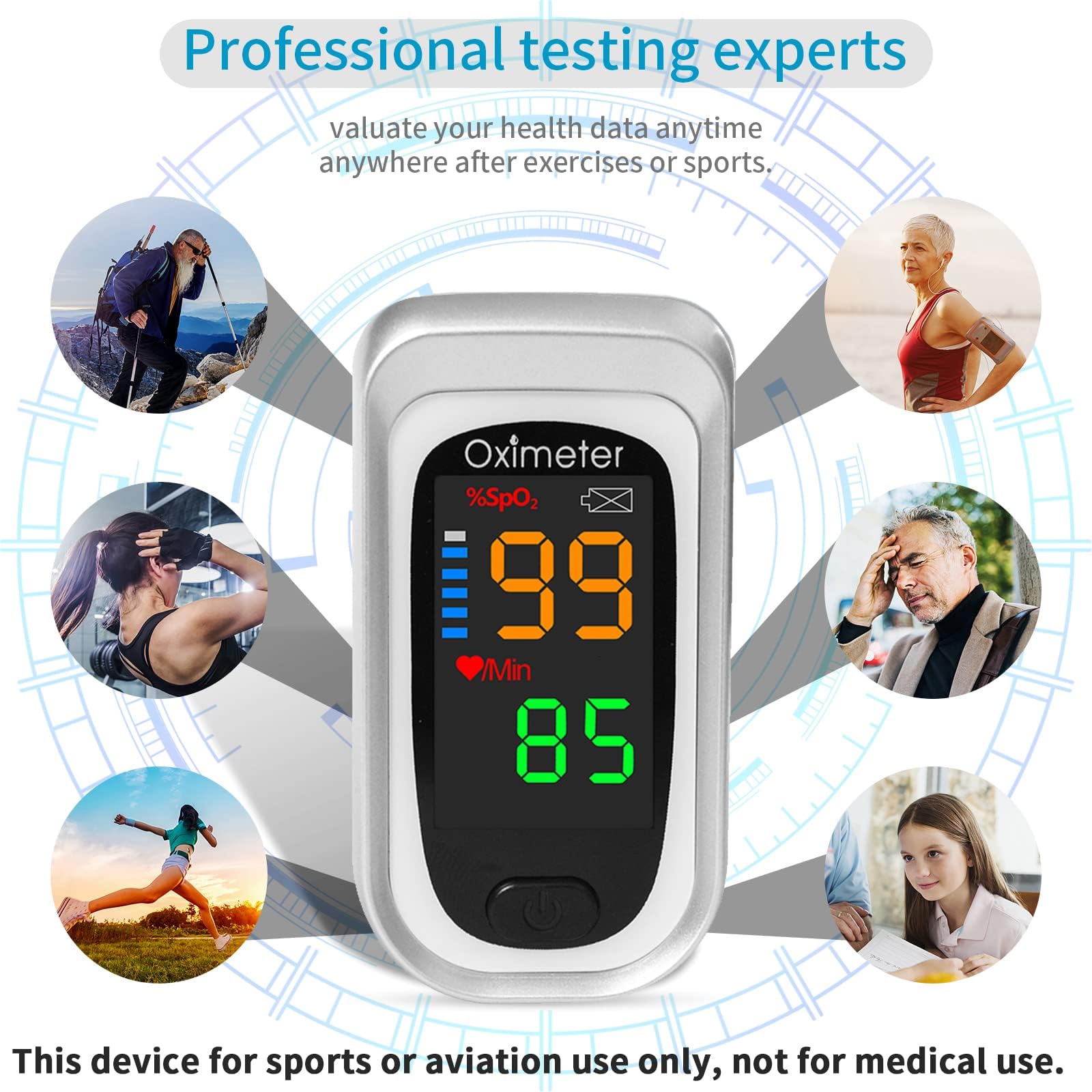 Pulse Oximeter Fingertip, Heart Rate Monitor with Large LED Display, Blood Oxygen Saturation Monitor for Adults and Kids, Accurate Fast SPo2 Reading Oxygen Meter with Lanyard (Black-Silver)