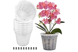 HOLANHING 8 Pack Orchid Pot, 4.5in/5.5in Orchid Pots with Holes, Orchid Pots for Repotting with Clips, Clear Plastic Plant Pot for Indoor Outdoor Plants(5.5in, 8 Pack)