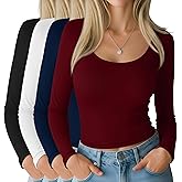 Oakgarden 4 Pack Women's Long Sleeve Crop Tops, Tight Going Out Tees Scoop Neck Solid Slim Shirts Fall Basic Y2k Tees