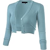Allsense Women's 3/4 Sleeve Cropped Bolero Shrug Button Down Cardigan Sweater Lightweight Knit