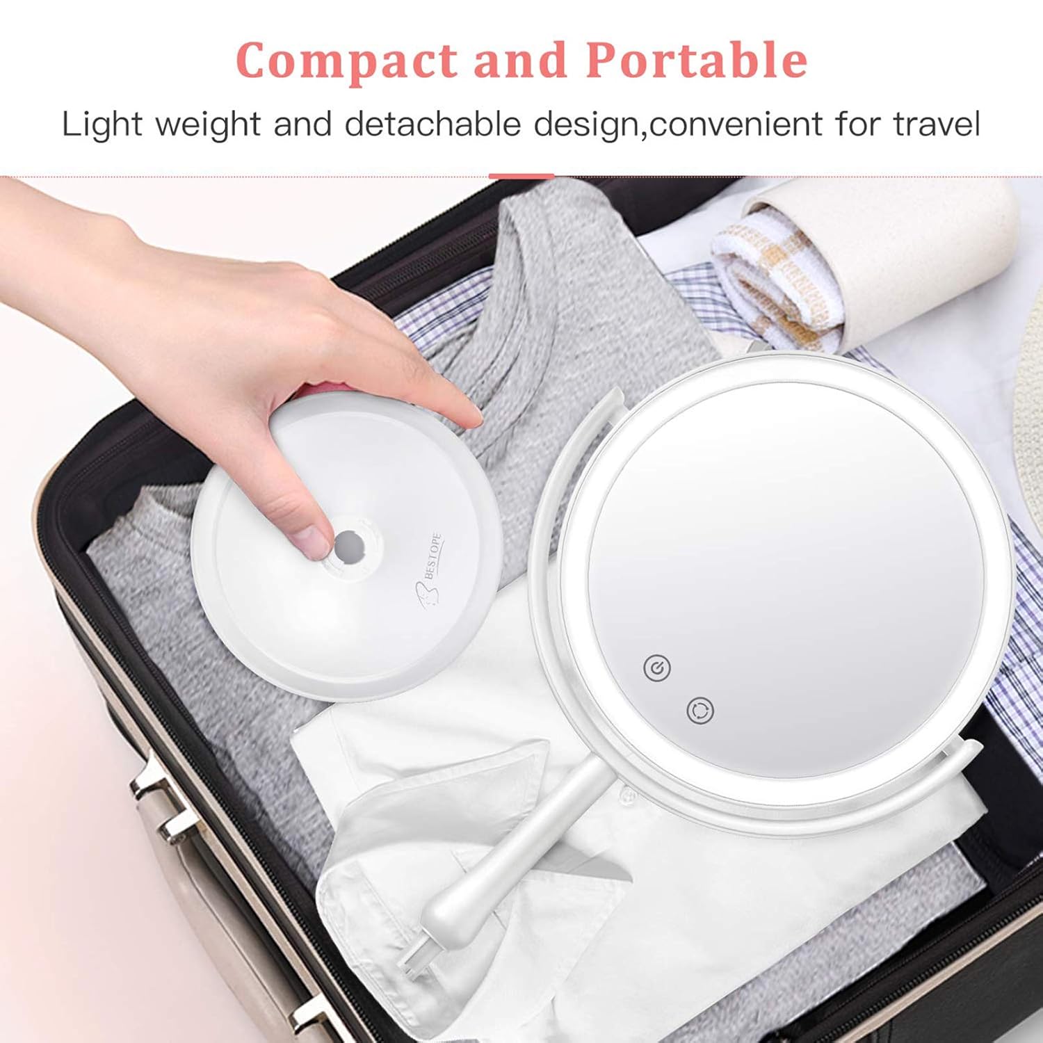 BESTOPE Makeup Mirror 1X 7X Magnification Lighted Magnifying Mirror 3 Color Light Mode，Double Sided Vanity Mirror with 60 LED Lights Dimmable Touch Screen, Portable Tabletop Mirror : Beauty