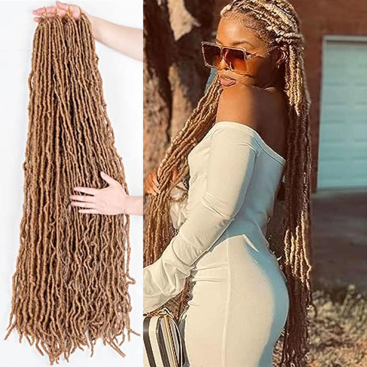 Soft Locs Crochet Hair crochet locs 30 Inch New Faux Locs Crochet Braids Hair 6 Packs/lot 90g Goddess Locs 30 Inch soft Locs Braiding Hair for Women (30 Inch (Pack of 6), 27#)
