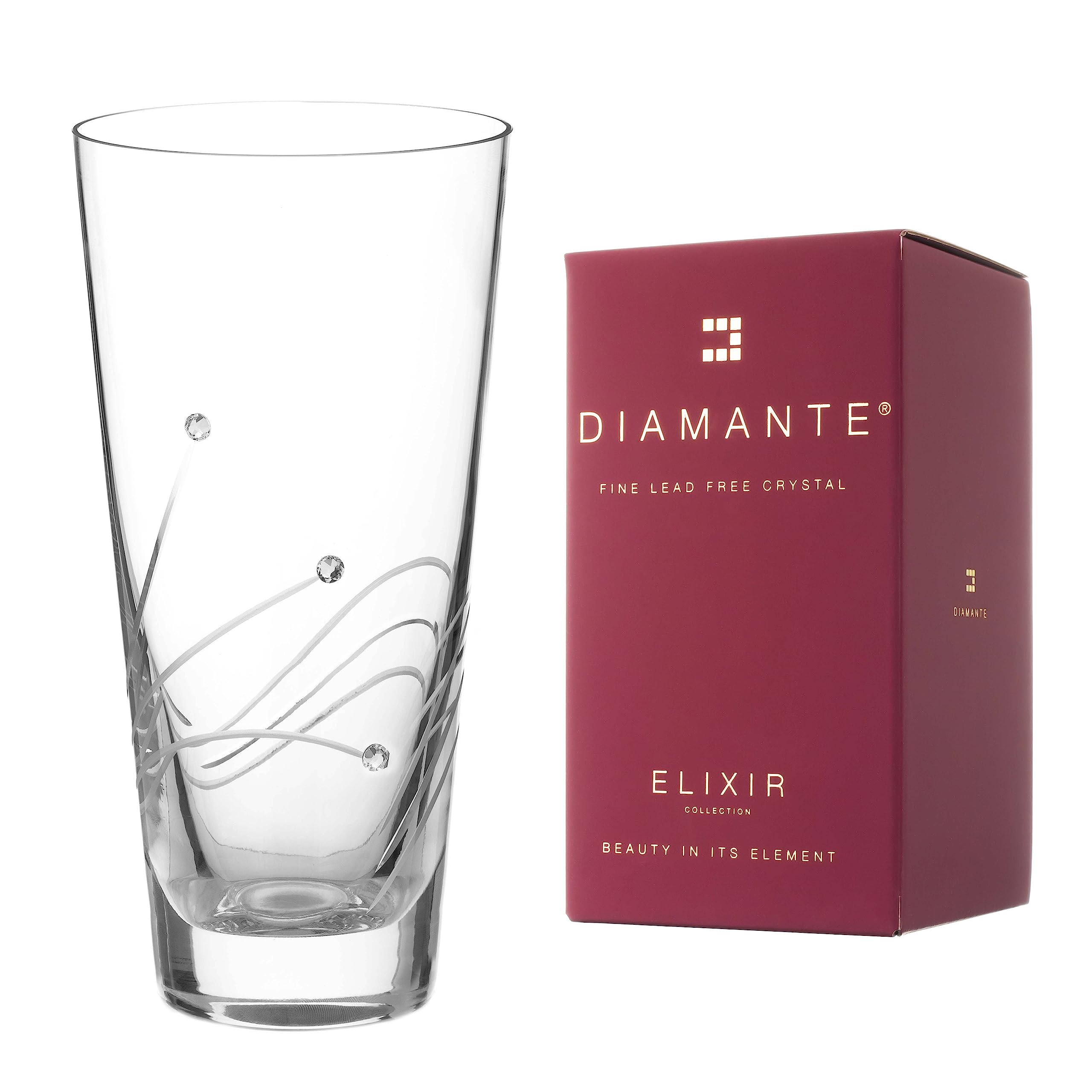 DIAMANTE Conical Hand Cut Crystal Glass Vase ‘Glasgow’ Tapered 20cm hand cut embellished with crystals – in gift box