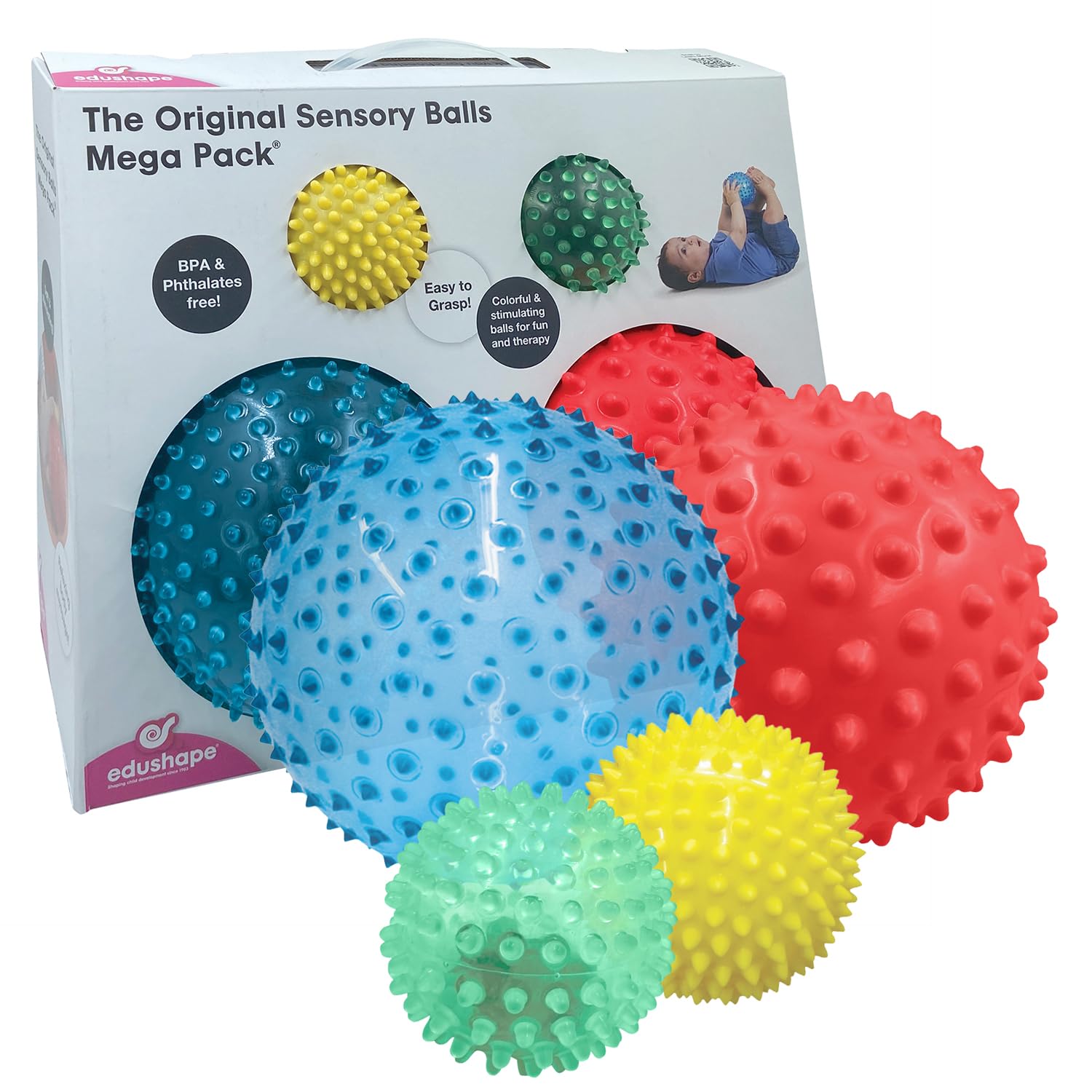 Edushape BSM Pack of 4 Sensory Balls Awakening Senses, Massage and Relaxation, Ed 705179, Multi