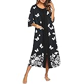 Ekouaer Women's Zipper Robe 3/4 Sleeve Housecoats Full Length House Dress Loungewear Long Nightgown with Pockets