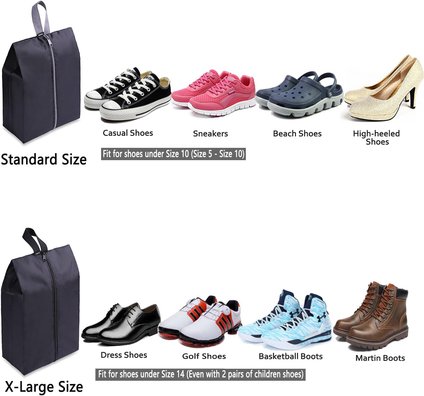 YAMIU Travel Shoe Bags Set of 4 Waterproof Nylon with Zipper for Men & Women, Black: Sports & Outdoors