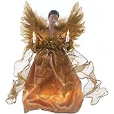 Kurt Adler UL 10-Light African American Angel Christmas Treetop Figurine, 13-Inch, Gold