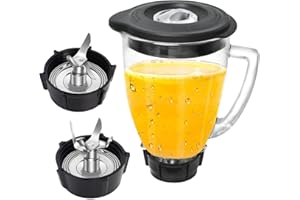 Replacement Parts Compatible with Oster Blender, 6 Cup Glass Blender Replacement Jar with Lid, 4961 4-Point Ice Blade, 4902 B