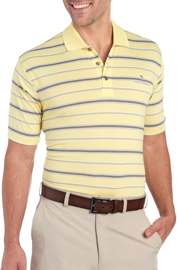 Pebble Beach Men's Multi Stripe Print Polo Shirt Yellow