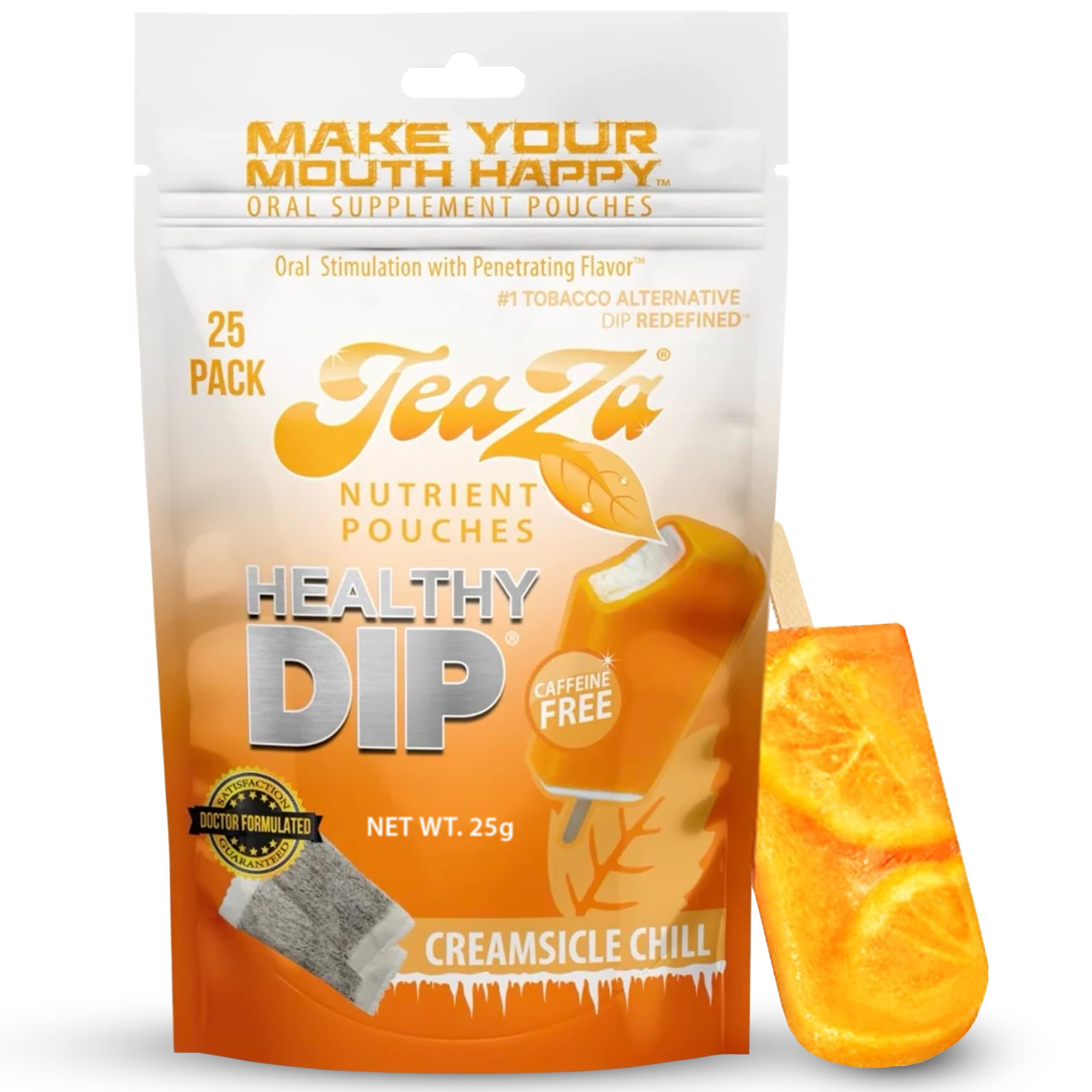 Photo 1 of Teaza Herbal Energy Pouches Tobacco Alternative Nicotine Free Dip, Alternative Snuff Healthy Chewing Dipping Creamsicle Chill (1 Pack) Premium Flavored Tobacco Free Chew exp date 06/2026