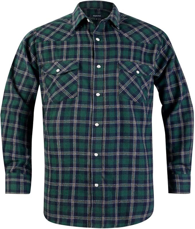 Snap Buttons Flannel Shirts for Men Regular Fit Mens Long Sleeve Shirt