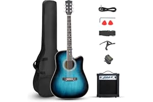 Ktaxon Full-Size Acoustic Electric Guitar with Amp, 41 Inch Basswood Body Guitars Kit for Beginner & Intermediate W/Bag, Strap, and Capo All Accessories Included (Blue)