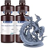 ANYCUBIC Water Washable Resin 2.0 Bundle, 3D Printer Resin with Low Viscosity and Fast Printing, 405nm High Precision 3D Resin, 8K Capable LCD DLP 3D Printing, 4Packs*1kg Grey, 4kg in Total