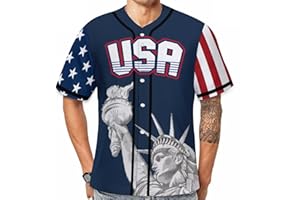 RFFOV USA Stars and Stripes Liberty Baseball Jersey 3D-Printed America Shirts Sports Uniform Printed #1 Gift for Men,Midium-2XL
