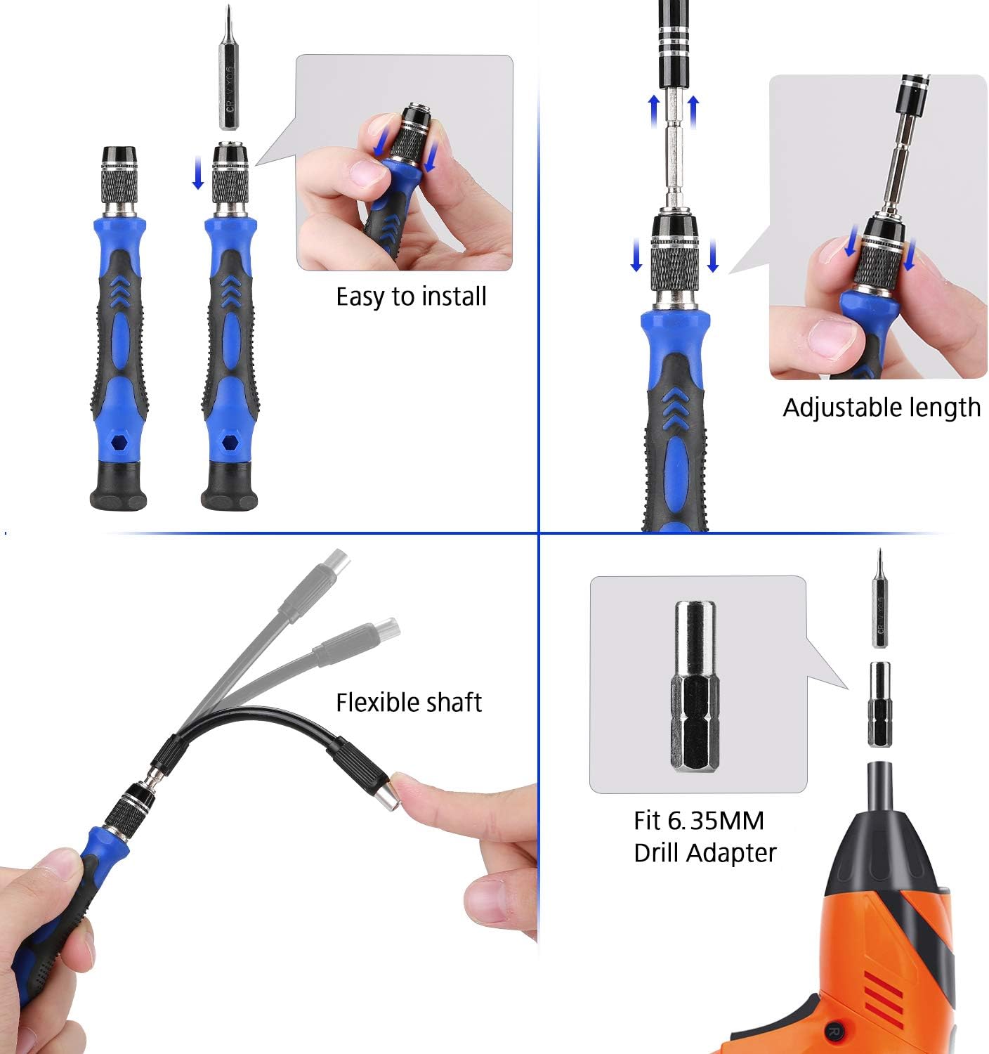 Hautton Precision Screwdriver Set, 60 in 1 with 56 bits Magnetic Screwdriver Kit, Stainless Steel Professional Repair Tools Kit for Phone, Laptop, PC, Camera, Game Console, Glasses, and More –Blue: Home Improvement