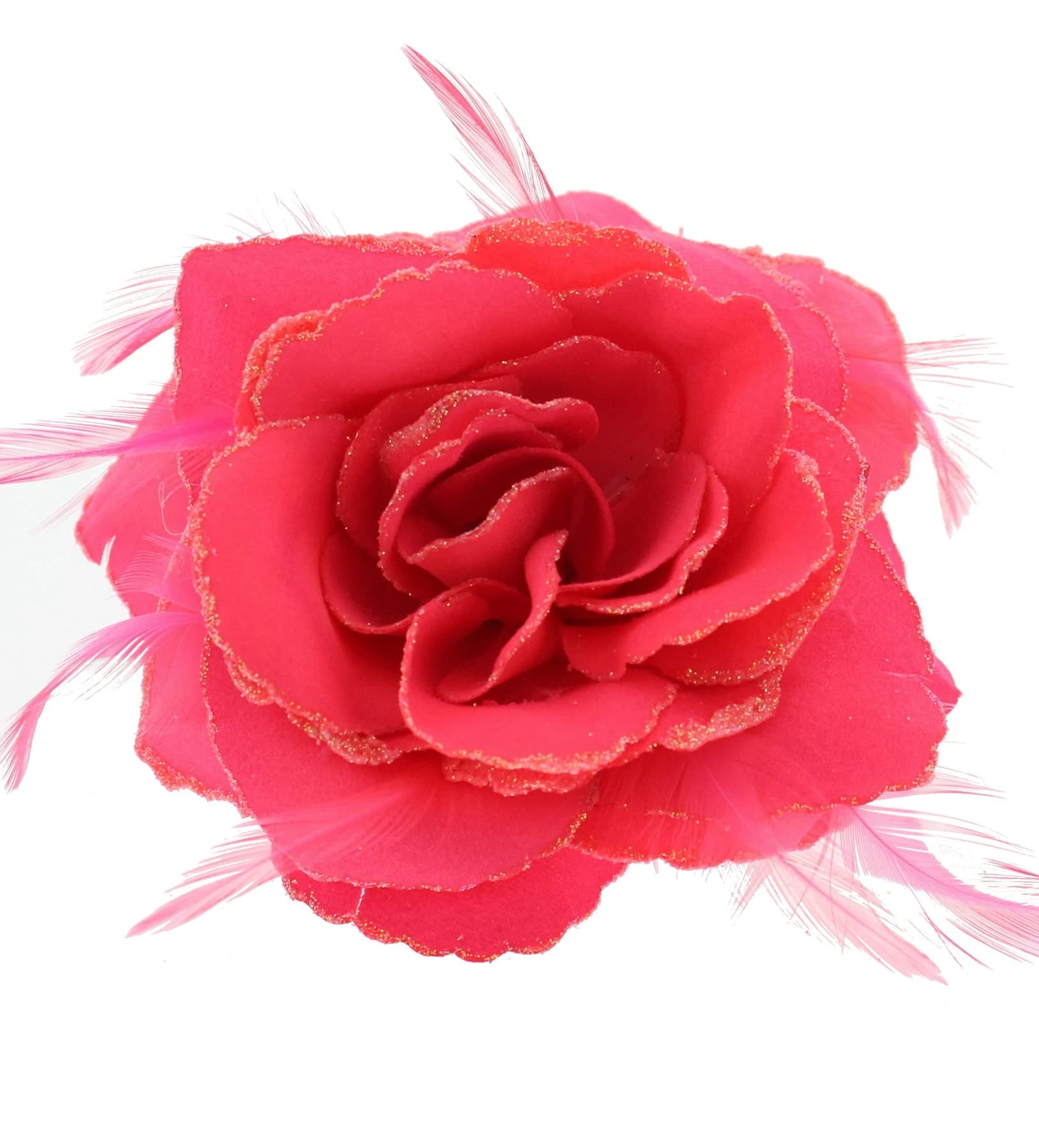 Topkids Accessories Rose Flower Hair Clip Hairband Floral Corsage Fascinator Hair Band Aligator Beak Grip for Women & Girls Wedding Prom Party Special Occasion (Neon Pink)