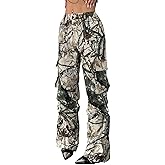 Kedera Women Camo Cargo Pants High Waist Baggy Wide Leg Camouflage Army Fatigue Joggers Trousers