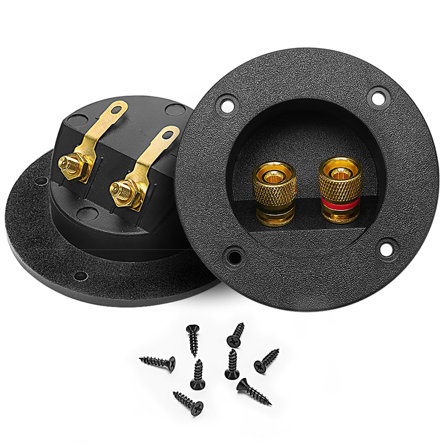 VooGenzek 2 Pieces Black DIY Home 2-Way Speaker Box Terminal Binding Post, Terminal Cover Post Round Spring Cup Connectors Subwoofer Connector