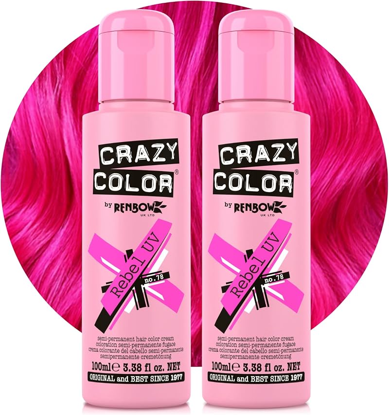 Crazy Color Rebel UV Semi-Permanent Duo Hair Dye Neon Pink 200ml