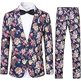 Cloudstyle Mens 2 Piece Suit Notched Lapel Sport Coat Floral One Button Slim Fit Tweed Suit