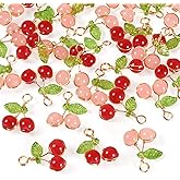 Craftdady Cherry Glass Pendants for Jewelry Making 3D Cherries Charms with Green Leaf Small Fruit Necklace Dangle Charms for DIY Crafts Earrings Bracelets Making