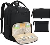 NEWHEY Baby Changing Backpack with Portable Mat Waterproof Nappy Bag Black view 1