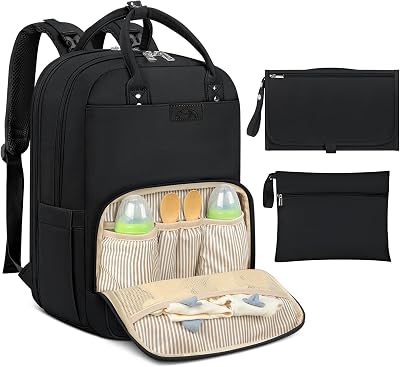 NEWHEY Baby Changing Backpack with Portable Mat Waterproof Nappy Bag Black
