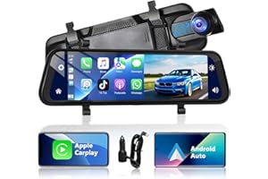 Podofo 9.66" Wireless CarPlay Car Mirror Dash Cam Android Auto IPS Touch Screen Rear View Mirror Camera 1080P Front View Cameras with Night Vision Parking Assistance for Car Trucks