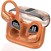 Wireless Earbuds 75hrs Bluetooth 5.4 Headphone Sport, 2026 Bluetooth Earbuds HIFI Stereo Over Ear Bud with Earhooks, ENC Noise Cancelling Mic, IPX7 Waterproof Earphone for Gym/Workout, Cosmic Orange