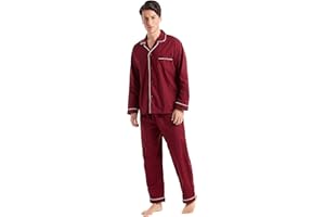 TONY AND CANDICE Men’s Cotton Pajama Set, Long Sleeve Button-Down Woven Sleepwear