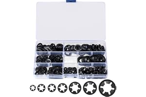 QIWUHAI 340 Pcs Internal Tooth Starlock Washers Assortment Kit, Push on Speed Clips Fasteners Washers, 65Mn Steel StarLock Washers, Quick Speed Locking Washers, [7 Sizes] M3/M4/M5/M6/M8/M10/M12 (Black)