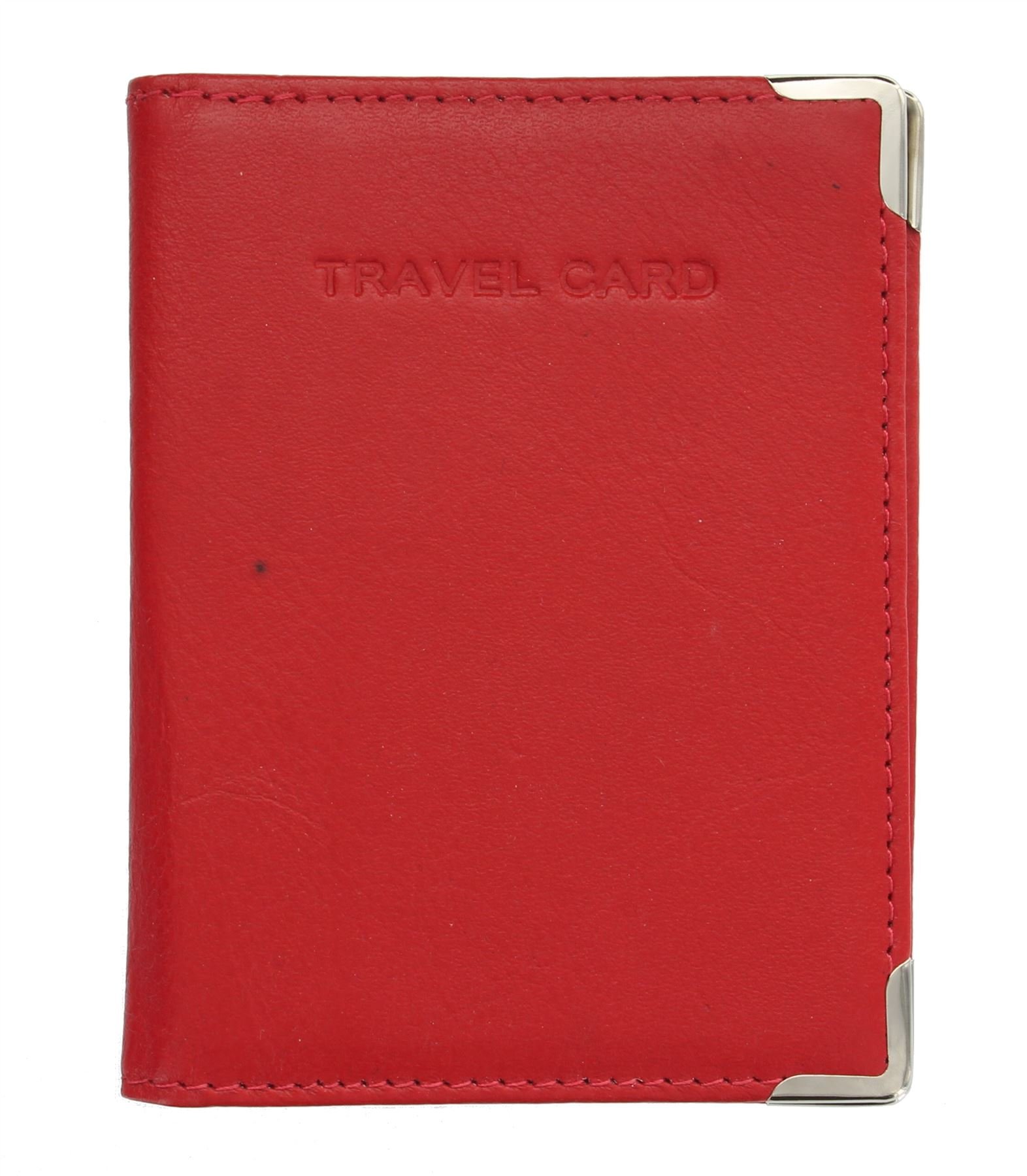 VISCONTI Leather Oyster Card/Travel Pass Holder with Metal Corner Protectors TC5 Red